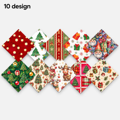 10Pc/Set Christmas Series Star Plaid Deer Santa Claus Crutch Fat Quarter Fabric, Pre-Cut Square Fabric Assort, Fabric Set, Craft Fabric, Handmade DIY Patchwork Fabric,Home Quilting Sewing Fabric, Packaging Fabric, Scrapbooking Craft Hobbyist