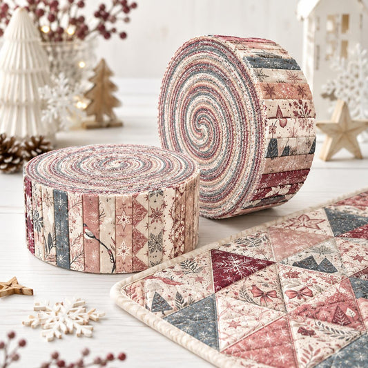 10pcs Vintage Christmas Snow Bird Pattern Jelly Roll Fabric Strips 2.5X19.7inch Pre-Cut 100% Polyester For Patchwork Quilts, Table Runners, Placemats, Tote Bags, Storage Pouches, Makeup Bags, Coasters, Quilt Blocks & Binding