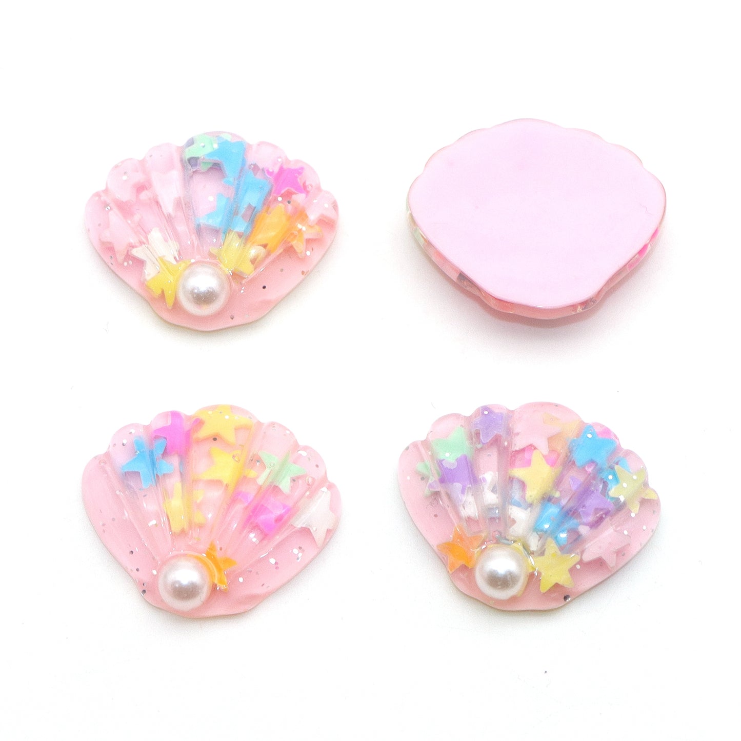 5Pcs Sequin Star Shell With Pearl Resin Charms with Flatbacks - Ideal for DIY Crafts, Jewelry, Phone Cases, Hair Accessories, Cups, Nail Art, and Stationery Decorations