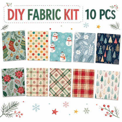 10Pc/Set Christmas Series Flower Dot Plaid Tree Deer Fat Quarter Fabric, Pre-Cut Square Fabric Assort, Fabric Set, Craft Fabric, Handmade DIY Patchwork Fabric,Home Quilting Sewing Fabric, Packaging Fabric, Scrapbooking Craft Hobbyist