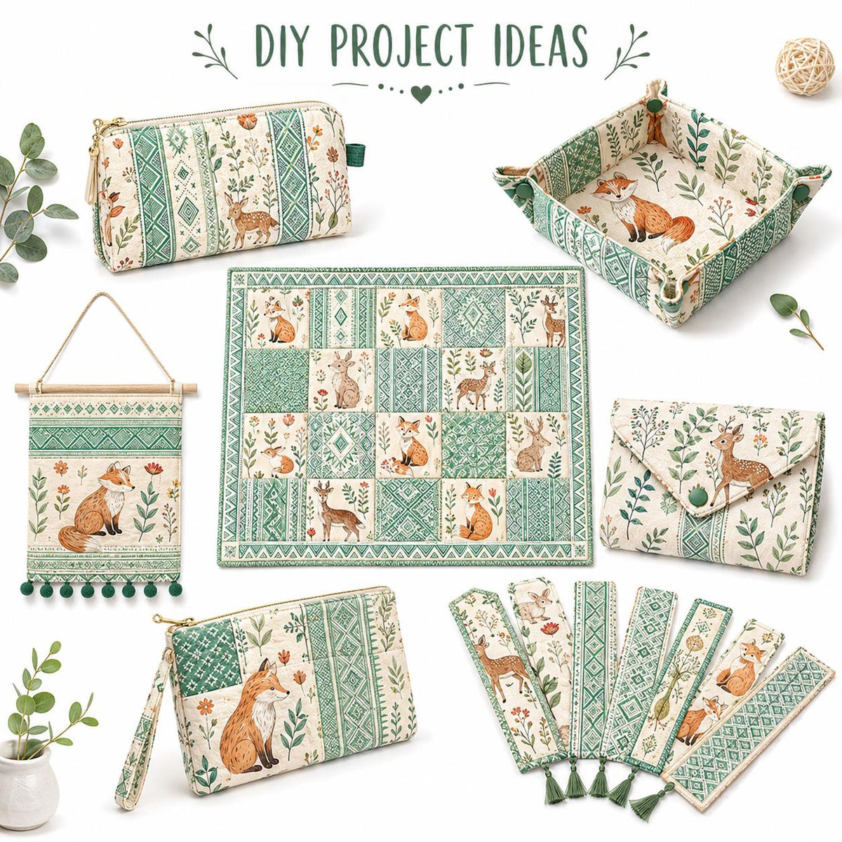 10pcs Charm Pack Set Geometric Fox Grass Pattern Vintage Style Handmade DIY with Rich Color and Texture Elements 100% Polyester Patchwork in 10 Design Styles Suitable for Patchwork DIY Craft Projects DIY Wallet Making Gift Giving Bag Making Mother's Day G