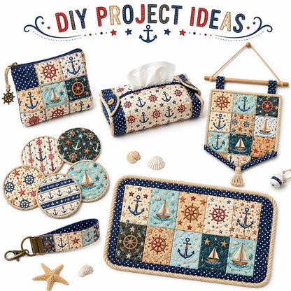 10pcs Charm Pack Set Anchor Pattern 100% Polyester Patchwork in 10 Design Styles, Ready-to-Sew Without Cutting, Suitable For Patchwork Wallet Making Gift Giving Tote Bags Coasters DIY Craft Projects