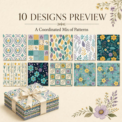 10pcs Charm Pack Set Floral Vintage Style Pattern Handmade DIY with Rich Color and Texture Elements 100% Polyester Patchwork in 10 Design Styles Suitable for Patchwork DIY Craft Projects DIY Wallet Making Gift Giving Bag Making Mother's Day Gift