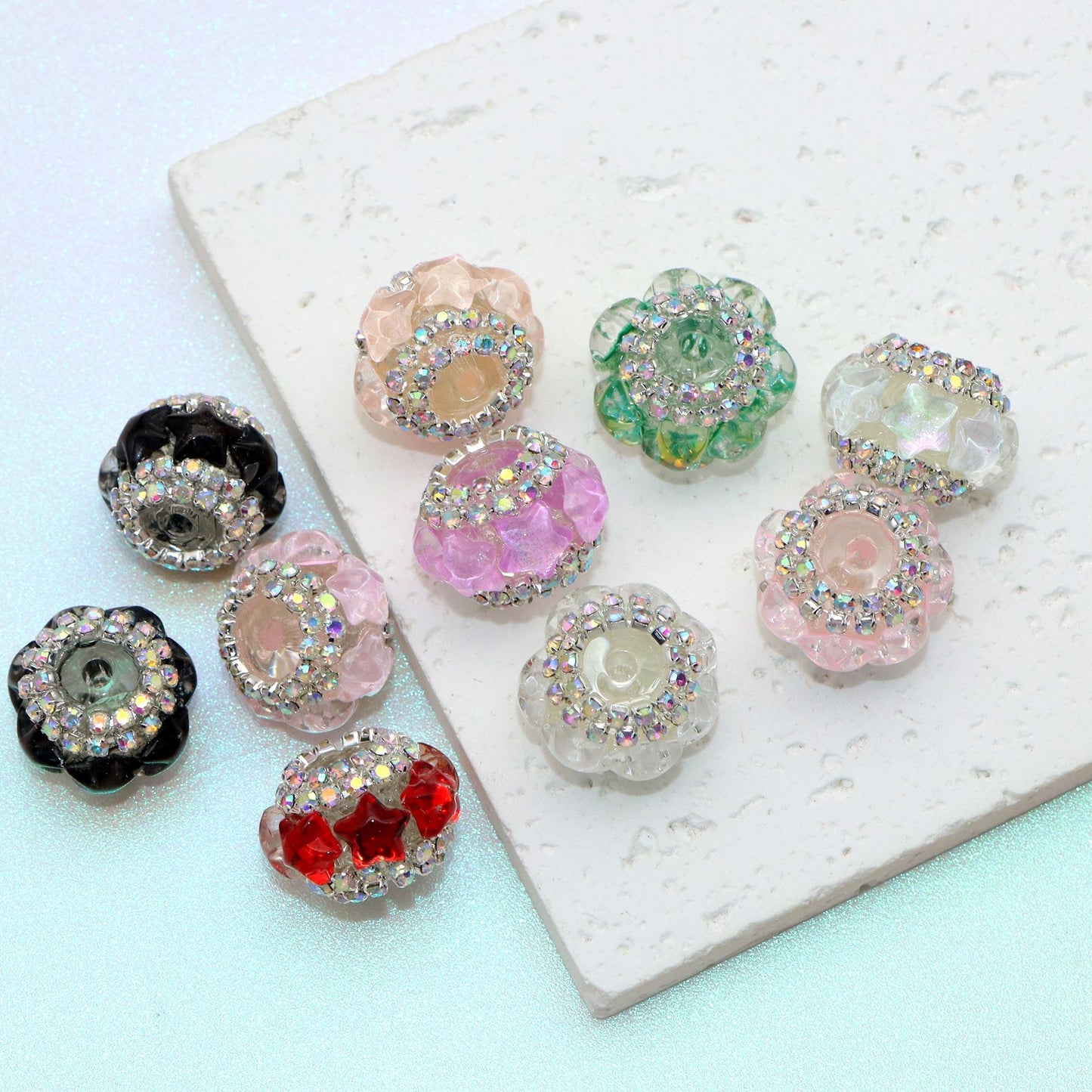 1Pc Faux Rhinestone Acrylic Beads Star Shaped Solid Color Loose Spacer Beads with Hole for Jewelry Making DIY Bracelet Necklace Chain Earrings Charm Bangle Decors Craft Pen Supplies