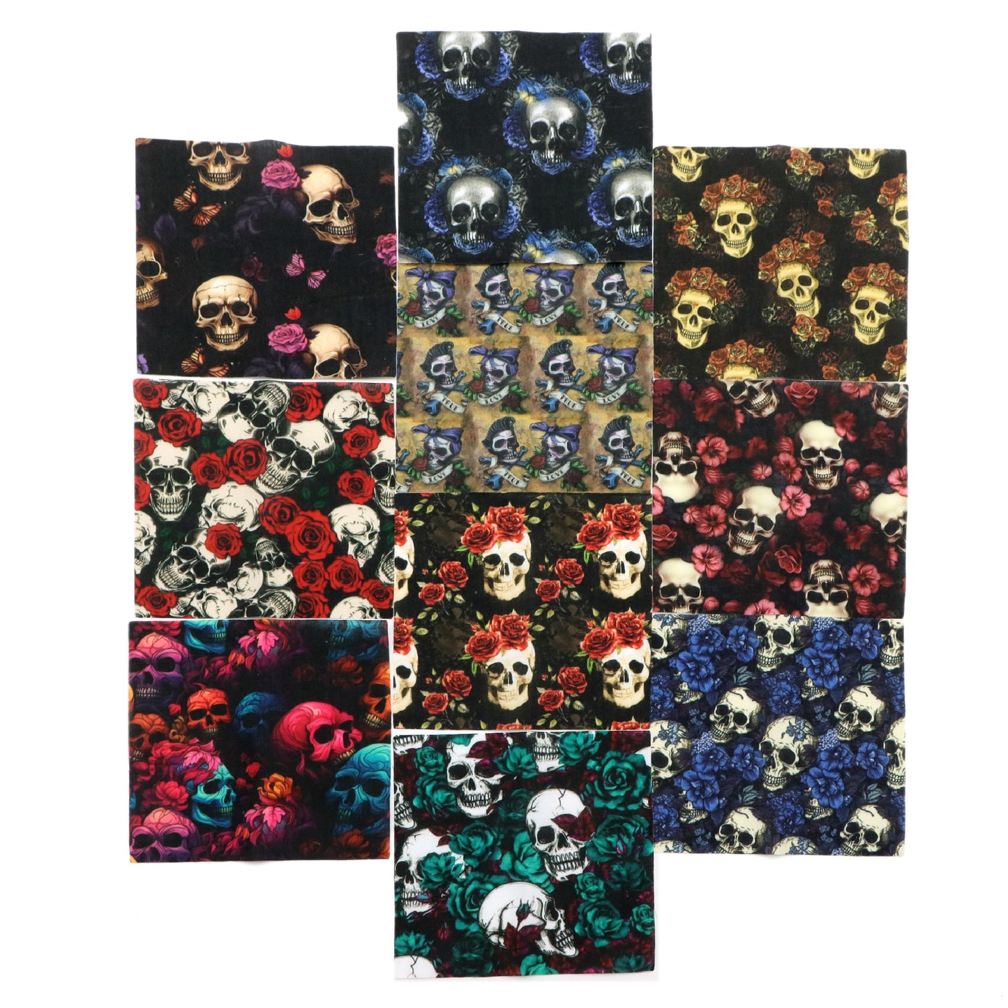 10pcs Charm Pack Set Skull Black Halloween Vintage Style Pattern Handmade DIY with Rich Color and Texture Elements 100% Polyester Patchwork in 10 Design Styles Suitable for Patchwork DIY Craft Projects DIY Wallet Making Gift Giving Bag Making Mother's Day