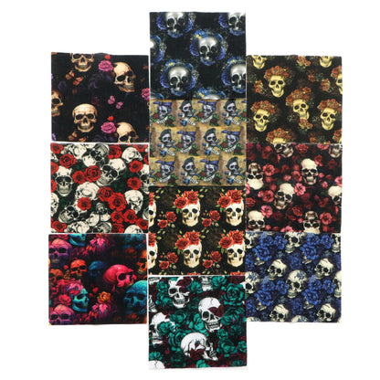 10pcs Charm Pack Set Skull Black Halloween Vintage Style Pattern Handmade DIY with Rich Color and Texture Elements 100% Polyester Patchwork in 10 Design Styles Suitable for Patchwork DIY Craft Projects DIY Wallet Making Gift Giving Bag Making Mother's Day