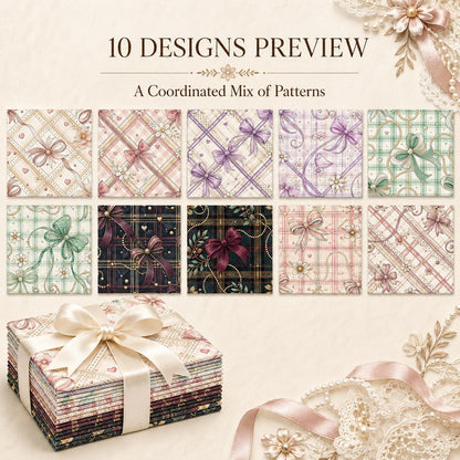 10Pc/Set Flower Plaid Bow Series Fat Quarter Fabric, Pre-Cut Square Fabric Assort, Fabric Set, Craft Fabric, Handmade DIY Patchwork Fabric,Home Quilting Sewing Fabric, Packaging Fabric, Scrapbooking Craft Hobbyist