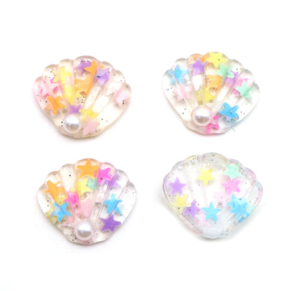 5Pcs Sequin Star Shell With Pearl Resin Charms with Flatbacks - Ideal for DIY Crafts, Jewelry, Phone Cases, Hair Accessories, Cups, Nail Art, and Stationery Decorations