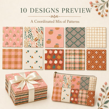 10pcs Charm Pack Set Mushroom Pumpkin Pattern Vintage Style Handmade DIY with Rich Color and Texture Elements 100% Polyester Patchwork in 10 Design Styles Suitable for Patchwork DIY Craft Projects DIY Wallet Making Gift Giving Bag Making Mother's Day Gift
