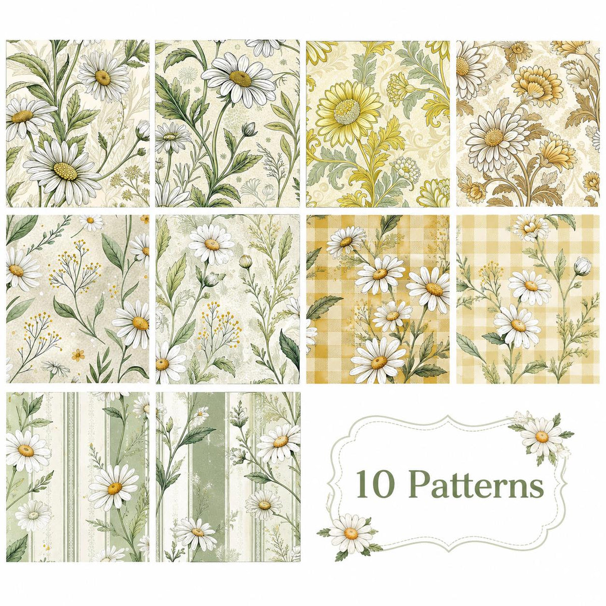 10pcs Vintage Daisy Floral Pattern Jelly Roll Fabric Strips 2.5X19.7inch Pre-Cut 100% Polyester For Patchwork Quilts, Table Runners, Placemats, Tote Bags, Storage Pouches, Makeup Bags, Coasters, Quilt Blocks & Binding