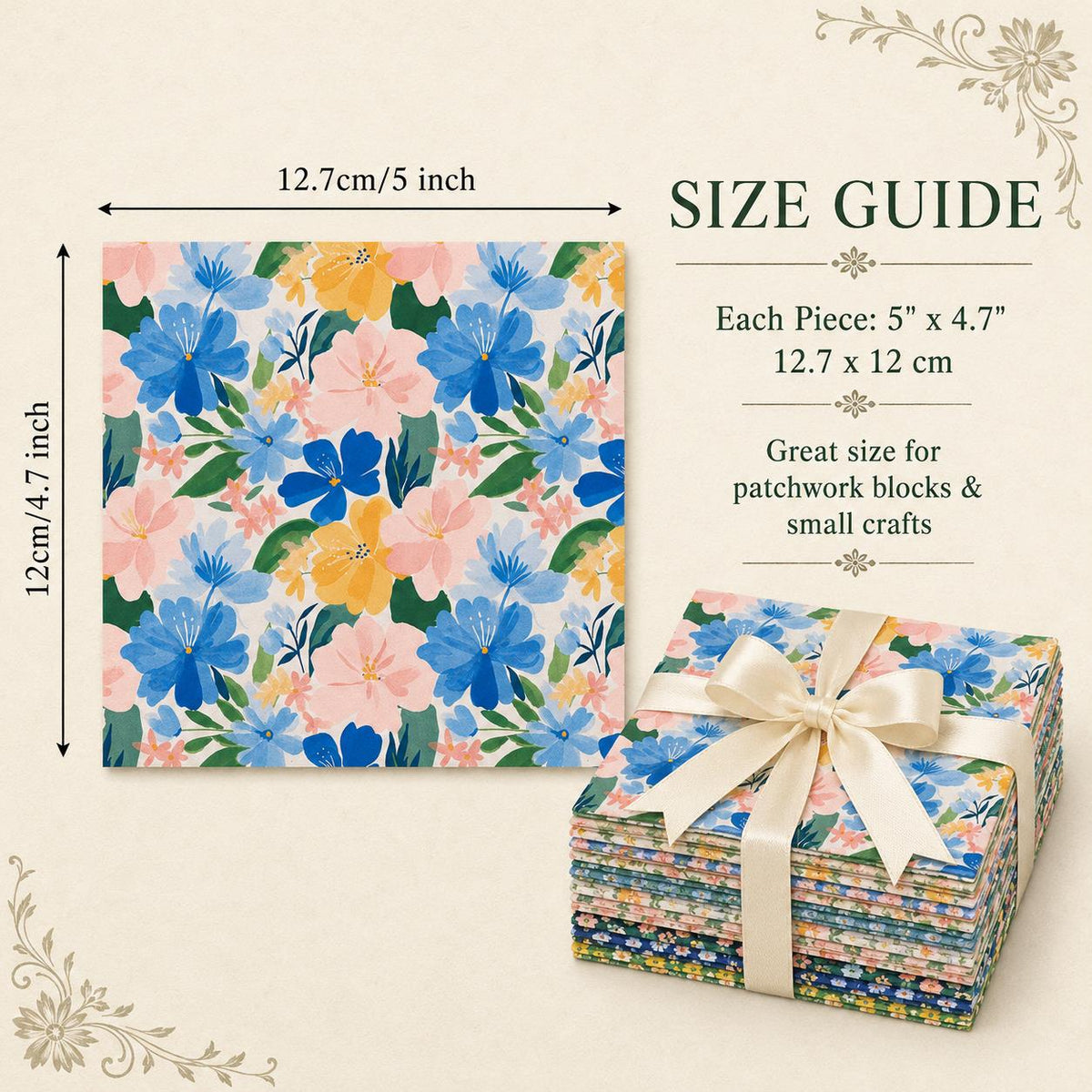 10pcs Charm Pack Set Floral Pattern Vintage Style Handmade DIY with Rich Color and Texture Elements 100% Polyester Patchwork in 10 Design Styles Suitable for Patchwork DIY Craft Projects DIY Wallet Making Gift Giving Bag Making Mother's Day Gift