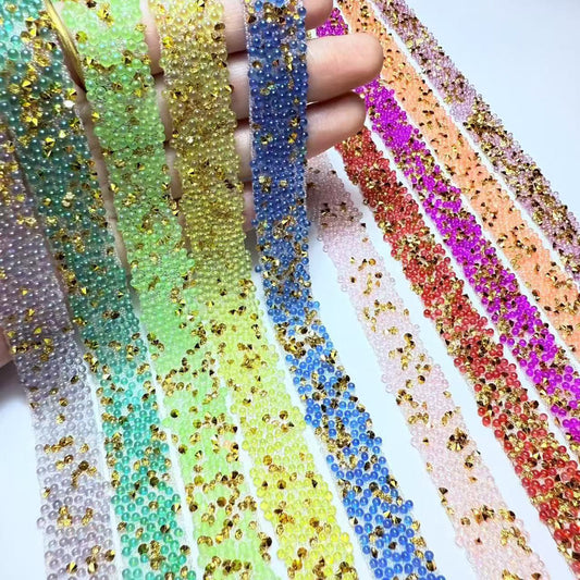 1Meter Self-Adhesive Faux Pearl Rhinestone Beads Ribbon Roll,12,mm Width Iron On Decorative Trim Tape,for Clothing, Bags, Hats, Shoes, Glue, Drill, Handmade DIY Arts, Crafts & Sewing Accessories