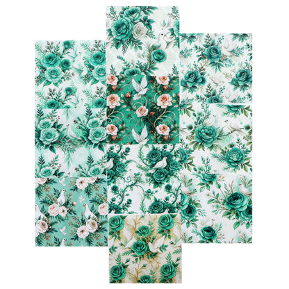 10Pc/Set Flower Green Series Fat Quarter Fabric, Pre-Cut Square Fabric Assort, Fabric Set, Craft Fabric, Handmade DIY Patchwork Fabric,Home Quilting Sewing Fabric, Packaging Fabric, Scrapbooking Craft Hobbyist