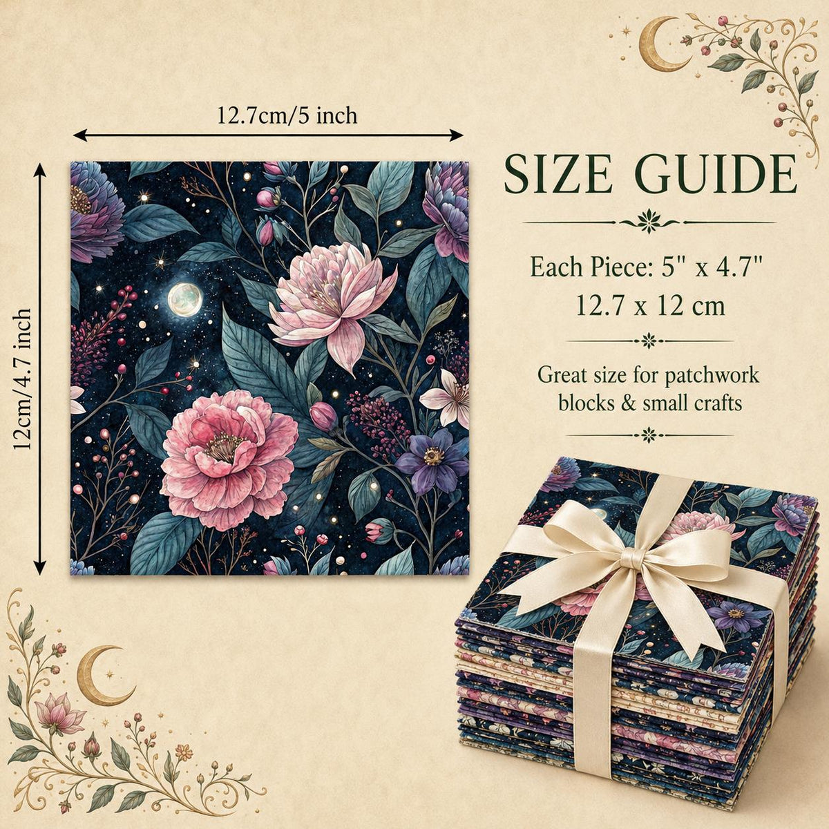 10Pc/Set Flower Black Series Fat Quarter Fabric, Pre-Cut Square Fabric Assort, Fabric Set, Craft Fabric, Handmade DIY Patchwork Fabric,Home Quilting Sewing Fabric, Packaging Fabric, Scrapbooking Craft Hobbyist