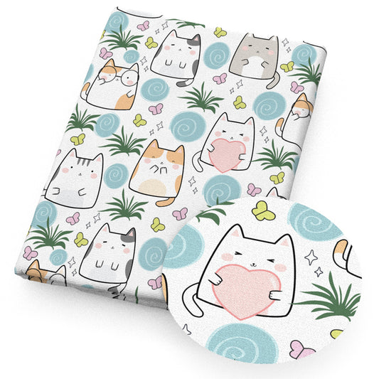 cat heart love butterfly grass swirls fabric