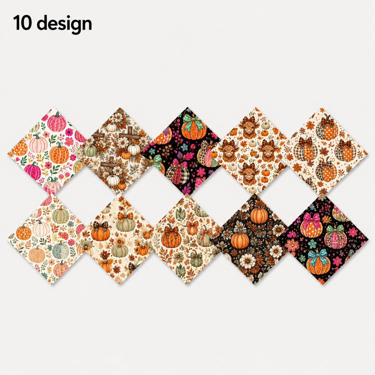 10pcs Charm Pack Set Floral Pumpkin Autumn Pattern Vintage Style Handmade DIY with Rich Color and Texture Elements 100% Polyester Patchwork in 10 Design Styles Suitable for Patchwork DIY Craft Projects DIY Wallet Making Gift Giving Bag Making Mother's Day