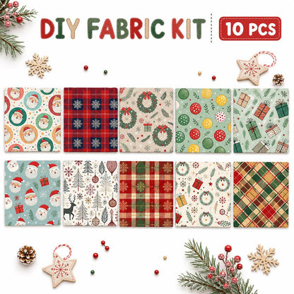 10Pc/Set Christmas Series Plaid Star Deer Santa Claus Gift Fat Quarter Fabric, Pre-Cut Square Fabric Assort, Fabric Set, Craft Fabric, Handmade DIY Patchwork Fabric,Home Quilting Sewing Fabric, Packaging Fabric, Scrapbooking Craft Hobbyist