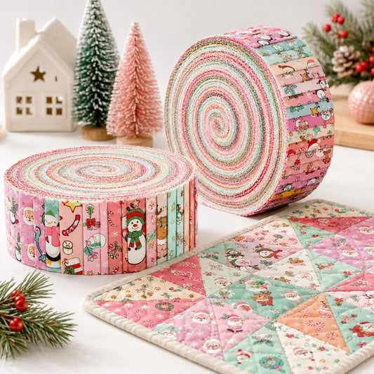 10pcs Vintage Penguin Gift Santa Christmas Winter Theme Jelly Roll Fabric Strips 2.5X19.7inch Pre-Cut 100% Polyester For Patchwork Quilts, Table Runners, Placemats, Tote Bags, Storage Pouches, Makeup Bags, Coasters, Quilt Blocks & Binding
