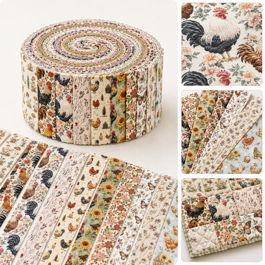 10Pc/Set, Making 10 Images 1pc Each, Each Size: 6.3*50cm Floral Butterfly Rooster Series Sliced Fabric Set Style Combination, Polyester Jelly Roll Fabric Strips, Pre-Cut Quilting Squares, For Quilting DIY, Handicrafts And Sewing, Blankets, Rugs
