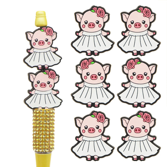 1Pc Pig Silicone Beads Set - 3D Animal-Shaped Silicone Beads for DIY Crafts, Jewelry Making, Keychains, and Pen Decorations