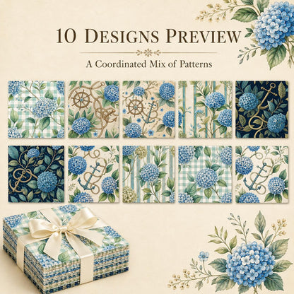 10pcs Charm Pack Set Floral Hydrangea Pattern Vintage Style Handmade DIY with Rich Color and Texture Elements 100% Polyester Patchwork in 10 Design Styles Suitable for Patchwork DIY Craft Projects DIY Wallet Making Gift Giving Bag Making Mother's Day Gift
