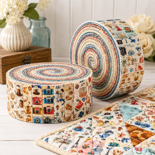 10pcs Camera Bread Jelly Roll Fabric Strips 2.5X19.7inch Pre-Cut 100% Polyester For Patchwork Quilts, Table Runners, Placemats, Tote Bags, Storage Pouches, Makeup Bags, Coasters, Quilt Blocks & Binding