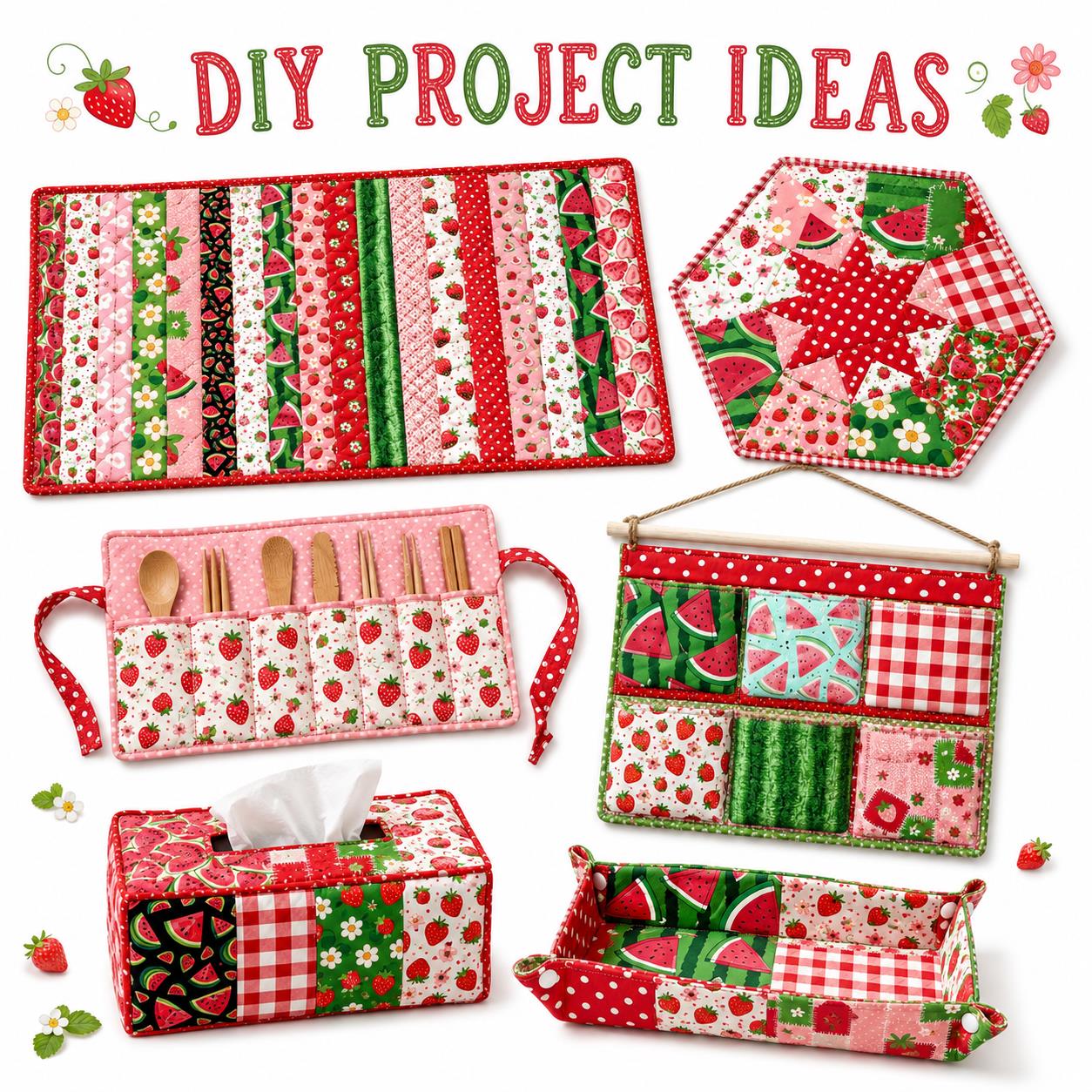 20pcs Vintage Strawberry Watermelon Fruit Pattern Blue Series Jelly Roll Sliced Fabric Strips 2.5X19.7inch Pre-Cut Floral Bow Knot Printed Multi-Color 100% Polyester For DIY Handmade Patchwork, Table Runners, Placemats, Tote Bags, Storage Pouches
