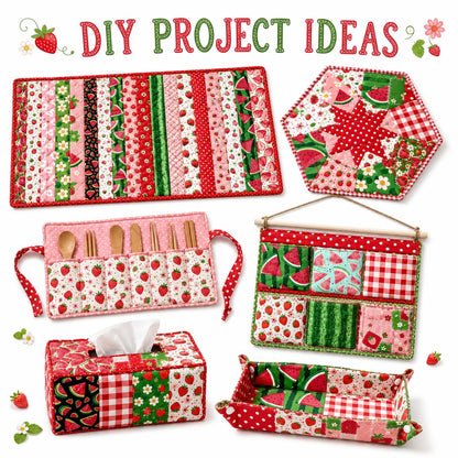 20pcs Vintage Strawberry Watermelon Fruit Pattern Blue Series Jelly Roll Sliced Fabric Strips 2.5X19.7inch Pre-Cut Floral Bow Knot Printed Multi-Color 100% Polyester For DIY Handmade Patchwork, Table Runners, Placemats, Tote Bags, Storage Pouches