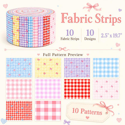 10pcs Vintage Plaid Grid Pattern Jelly Roll Fabric Strips 2.5X19.7inch Pre-cut 100% Polyester for Patchwork Quilts, Table Runners, Placemats, Tote Bags, Storage Pouches, Makeup Bags, Coasters, Quilt Blocks & Binding