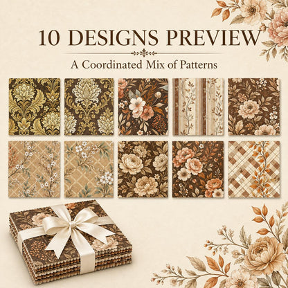 10pcs Charm Pack Set Floral Autumn Pattern Vintage Style Pattern Handmade DIY with Rich Color and Texture Elements 100% Polyester Patchwork in 10 Design Styles Suitable for Patchwork DIY Craft Projects DIY Wallet Making Gift Giving Bag Making