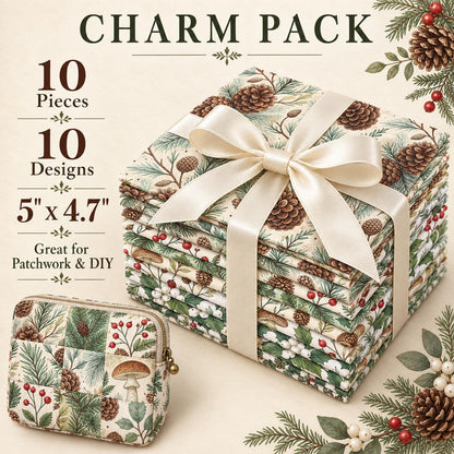 10Pc/Set Christmas Series Tree Mushroom Holly Pinecones Fat Quarter Fabric, Pre-Cut Square Fabric Assort, Fabric Set, Craft Fabric, Handmade DIY Patchwork Fabric,Home Quilting Sewing Fabric, Packaging Fabric, Scrapbooking Craft Hobbyist