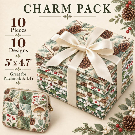 10Pc/Set Christmas Series Tree Mushroom Holly Pinecones Fat Quarter Fabric, Pre-Cut Square Fabric Assort, Fabric Set, Craft Fabric, Handmade DIY Patchwork Fabric,Home Quilting Sewing Fabric, Packaging Fabric, Scrapbooking Craft Hobbyist