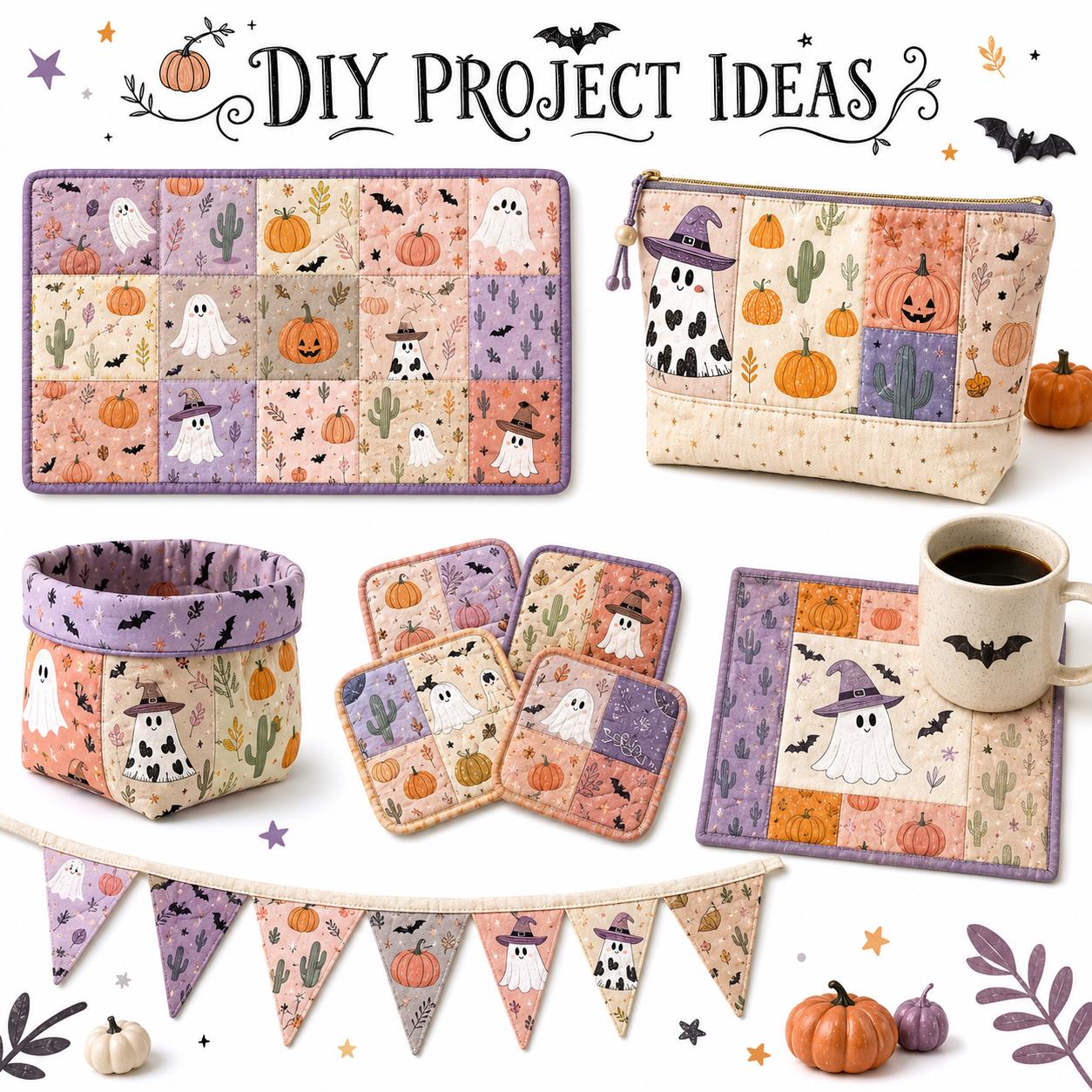 10Pc/Set Halloween Series Skull Pumpkin Cactus Bat Fat Quarter Fabric, Pre-Cut Square Fabric Assort, Fabric Set, Craft Fabric, Handmade DIY Patchwork Fabric,Home Quilting Sewing Fabric, Packaging Fabric, Scrapbooking Craft Hobbyist