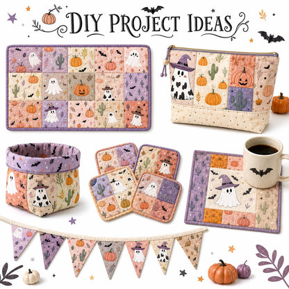 10Pc/Set Halloween Series Skull Pumpkin Cactus Bat Fat Quarter Fabric, Pre-Cut Square Fabric Assort, Fabric Set, Craft Fabric, Handmade DIY Patchwork Fabric,Home Quilting Sewing Fabric, Packaging Fabric, Scrapbooking Craft Hobbyist