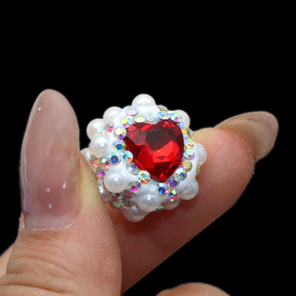 1PC Heart Love Valentine's Day Pearl Rhinestone Bead with Opal Effect - Faux Crystal Spacer for DIY Jewelry Making, Bracelets, Necklaces, Earrings & Crafts