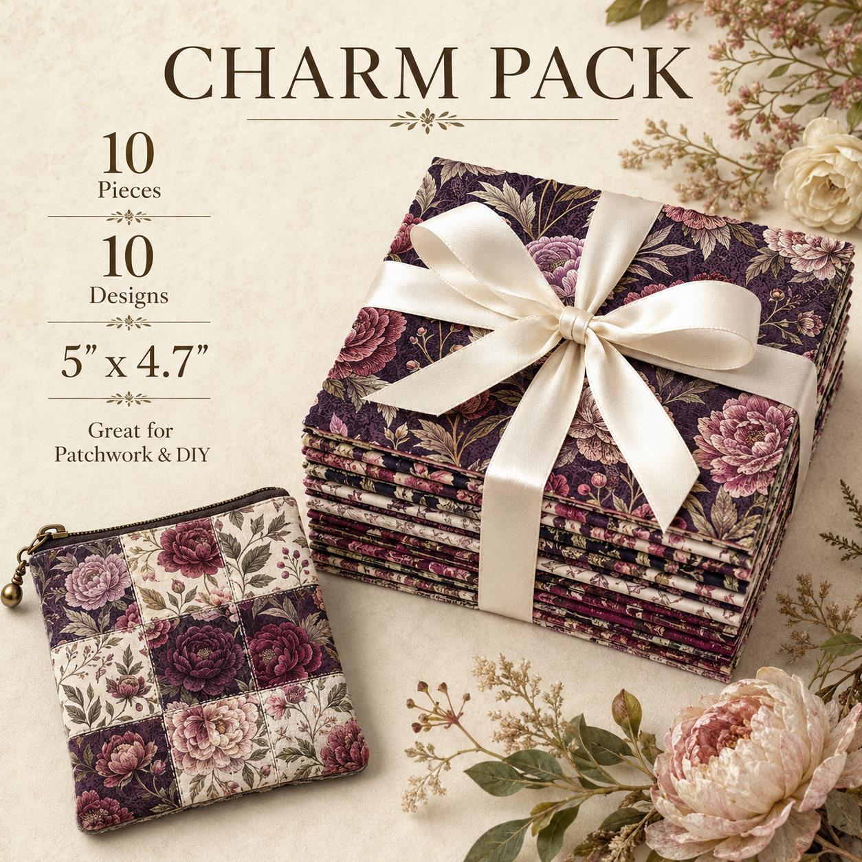 10Pc/Set Peony Flower Series Fat Quarter Fabric, Pre-Cut Square Fabric Assort, Fabric Set, Craft Fabric, Handmade DIY Patchwork Fabric,Home Quilting Sewing Fabric, Packaging Fabric, Scrapbooking Craft Hobbyist