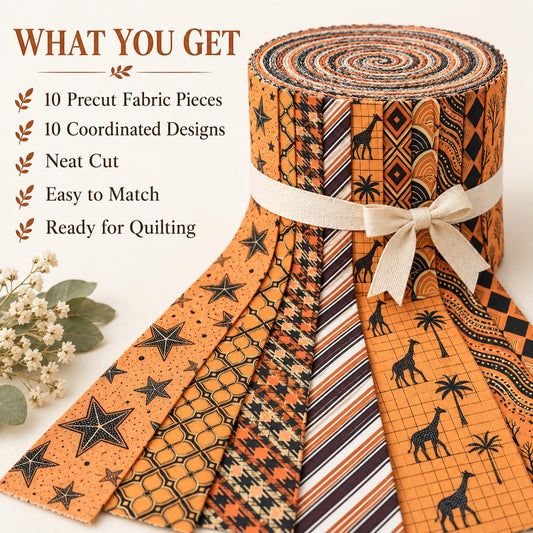 10pcs Vintage Plaid Star Orange Theme Jelly Roll Fabric Strips 2.5X19.7inch Pre-Cut 100% Polyester For Patchwork Quilts, Table Runners, Placemats, Tote Bags, Storage Pouches, Makeup Bags, Coasters, Quilt Blocks & Binding