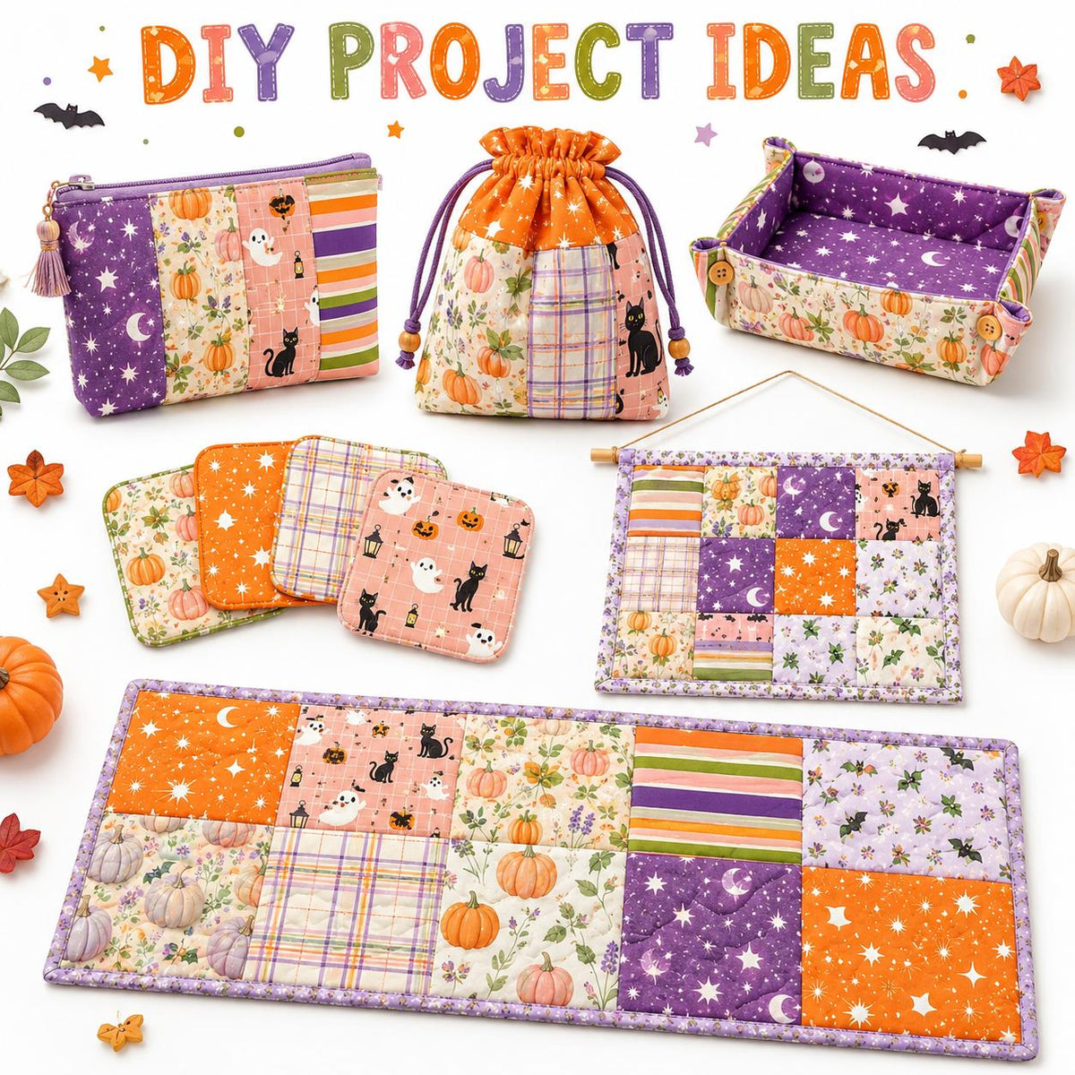 10pcs Charm Pack Set Star Moon Pumpkin Pattern Vintage Style Handmade DIY with Rich Color and Texture Elements 100% Polyester Patchwork in 10 Design Styles Suitable for Patchwork DIY Craft Projects DIY Wallet Making Gift Giving Bag Making Mother's Day Gif