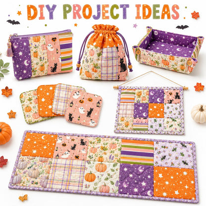 10pcs Charm Pack Set Star Moon Pumpkin Pattern Vintage Style Handmade DIY with Rich Color and Texture Elements 100% Polyester Patchwork in 10 Design Styles Suitable for Patchwork DIY Craft Projects DIY Wallet Making Gift Giving Bag Making Mother's Day Gif