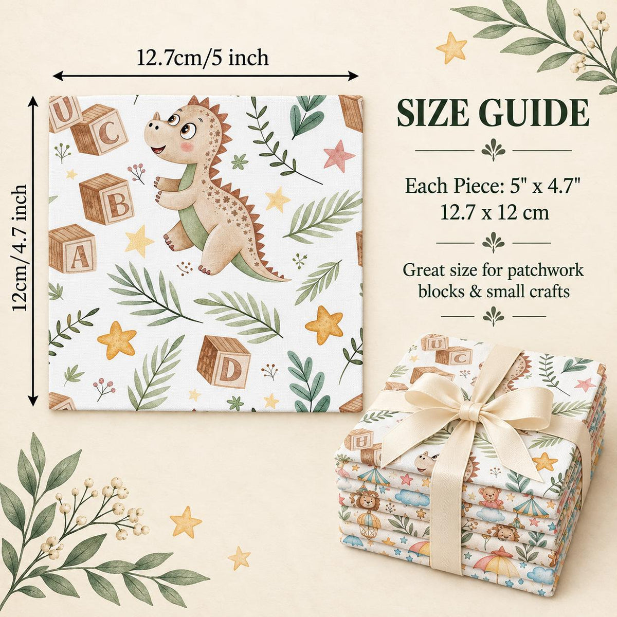 10Pc/Set Animal Series Dinosaurs Lions Bear Moon Umbrella Balloon Cloud Fat Quarter Fabric, Pre-Cut Square Fabric Assort, Fabric Set, Craft Fabric, Handmade DIY Patchwork Fabric,Home Quilting Sewing Fabric, Packaging Fabric, Scrapbooking Craft Hobbyist