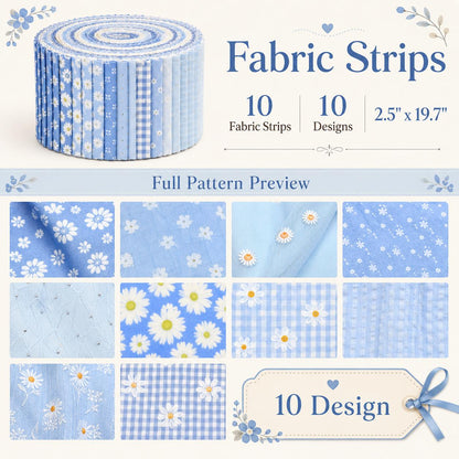 10Pc/Set, Making 10 Images 1pc Each, Each Size: 6.3*50cm Daisy Floral Blue Series Sliced Fabric Set Style Combination, Polyester Jelly Roll Fabric Strips, Pre-Cut Quilting Squares, For Quilting DIY, Handicrafts And Sewing, Blankets, Rugs