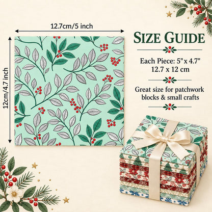 10Pc/Set Christmas Flower Series Plaid Tree Bell Fat Quarter Fabric, Pre-Cut Square Fabric Assort, Fabric Set, Craft Fabric, Handmade DIY Patchwork Fabric,Home Quilting Sewing Fabric, Packaging Fabric, Scrapbooking Craft Hobbyist