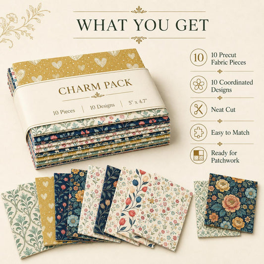 10pcs Charm Pack Set Floral Pattern Vintage Style Handmade DIY with Rich Color and Texture Elements 100% Polyester Patchwork in 10 Design Styles Suitable for Patchwork DIY Craft Projects DIY Wallet Making Gift Giving Bag Making Mother's Day Gift