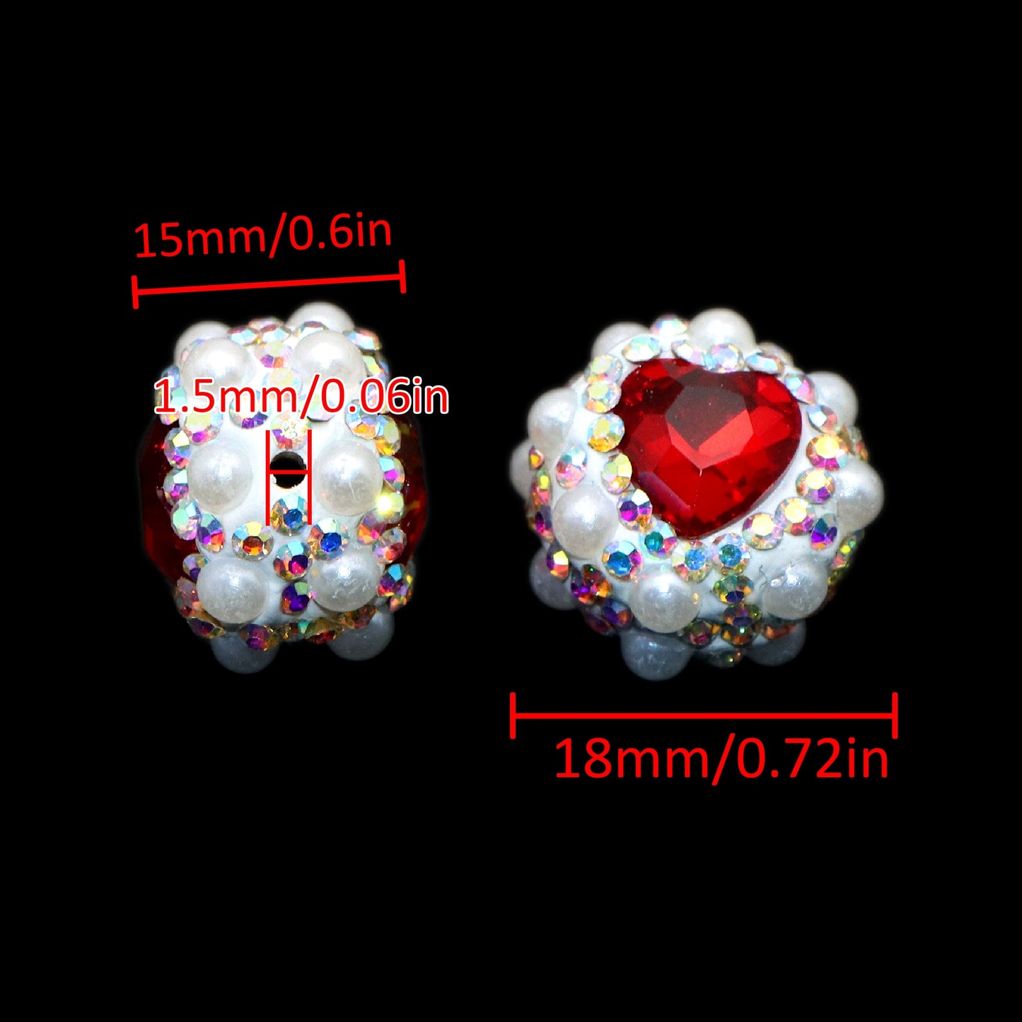 1PC Heart Love Valentine's Day Pearl Rhinestone Bead with Opal Effect - Faux Crystal Spacer for DIY Jewelry Making, Bracelets, Necklaces, Earrings & Crafts