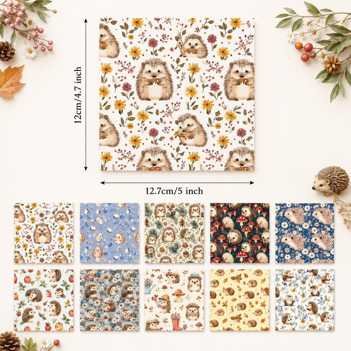 10Pc/Set Flower Hedgehog Series Strawberry Ladybug MushroomFat Quarter Fabric, Pre-Cut Square Fabric Assort, Fabric Set, Craft Fabric, Handmade DIY Patchwork Fabric,Home Quilting Sewing Fabric, Packaging Fabric, Scrapbooking Craft Hobbyist
