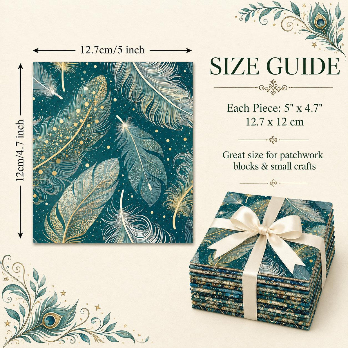 10pcs Charm Pack Set Peacock Feathers VIntage Style Pattern HAndmade DIY With Rich Color and Texture Elements 100% Polyester Patchwork in 10 Design Styles Suitable For Patchwork DIY Craft Projects DIY Wallet Making Gift Giving Bag Making Mother's Day Gift