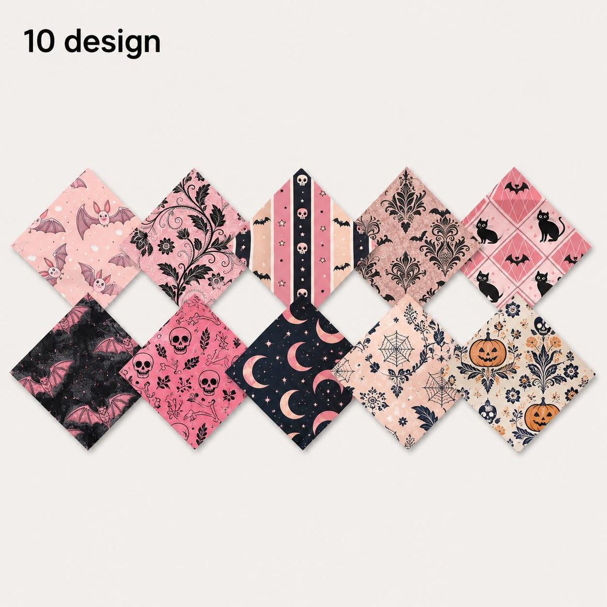 10pcs Charm Pack Set Bat Pumpkin Skull Halloween Vintage Style Pattern Handmade DIY with Rich Color and Texture Elements 100% Polyester Patchwork in 10 Design Styles Suitable for Patchwork DIY Craft Projects DIY Wallet Making Gift Giving Bag Making