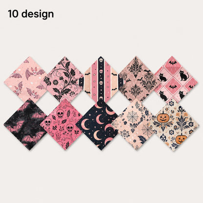 10pcs Charm Pack Set Bat Pumpkin Skull Halloween Vintage Style Pattern Handmade DIY with Rich Color and Texture Elements 100% Polyester Patchwork in 10 Design Styles Suitable for Patchwork DIY Craft Projects DIY Wallet Making Gift Giving Bag Making