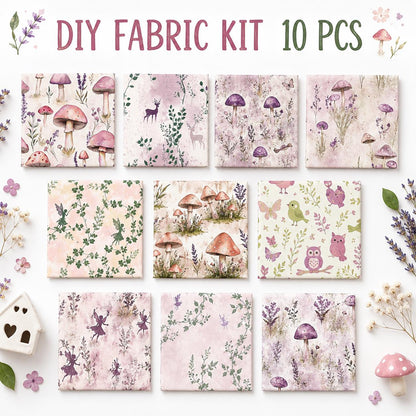 10pcs Charm Pack Set Mushroom Floral Deer Pattern Vintage Style Handmade DIY with Rich Color and Texture Elements 100% Polyester Patchwork in 10 Design Styles Suitable for Patchwork DIY Craft Projects DIY Wallet Making Gift Giving Bag Making Mother's Day