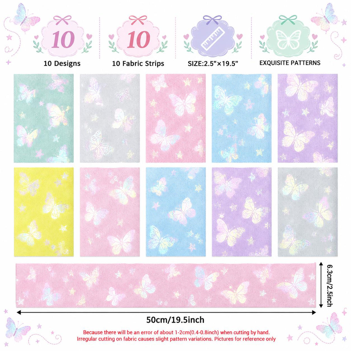 10pcs Vintage Butterfly Mesh Gauze Lace Series Jelly Roll Fabric Strips 2.5X19.7inch Pre-cut 100% Polyester for Patchwork Quilts, Table Runners, Placemats, Tote Bags, Storage Pouches, Makeup Bags, Coasters, Quilt Blocks & Binding Multi-color